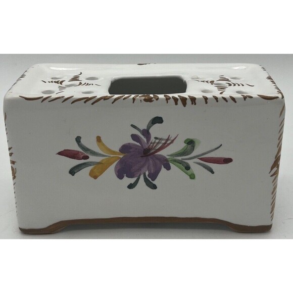 Vintage Portugal Frog Vase Hand painted Pretty Flowers Flower Arranger - Picture 1 of 7